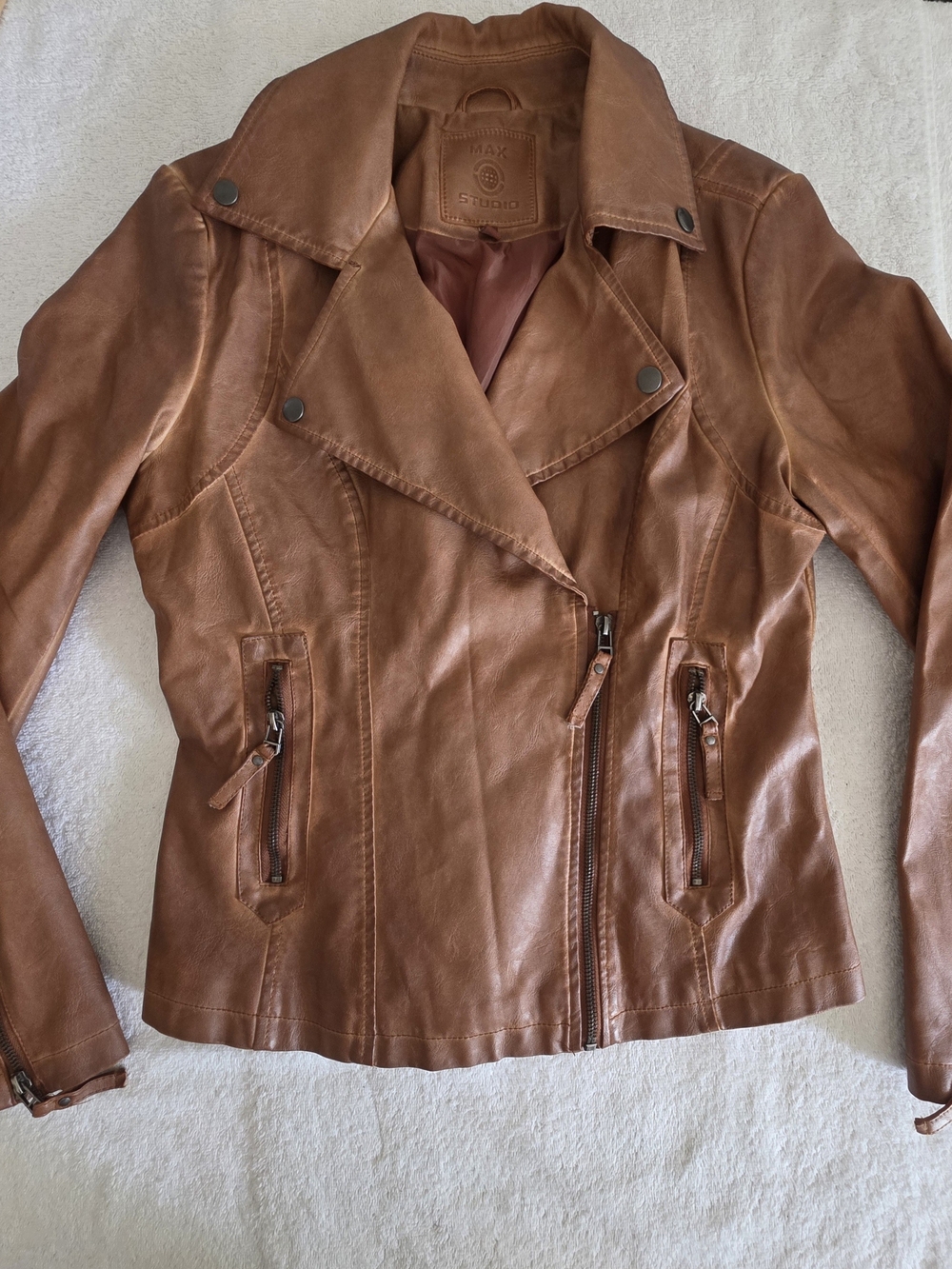 Max Studio Women's Brown Leather Moto Jacket